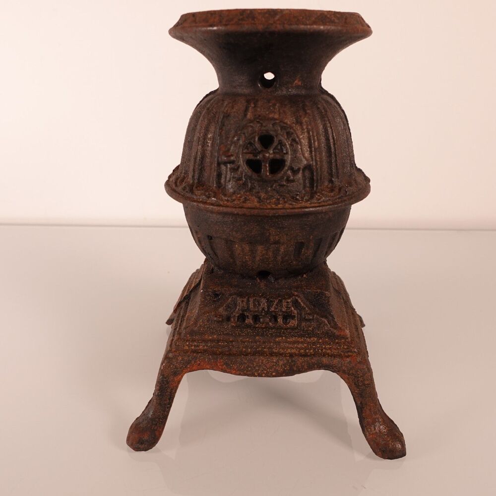 Vintage Blaze Salesman Sample Cast Iron Pot Belly Stove 8 Inches Tall Beautiful